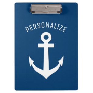 Personalized nautical navy blue boat anchor logo clipboard