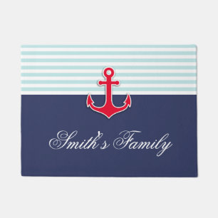 Personalized Nautical Navy Blue Design Family Name Doormat