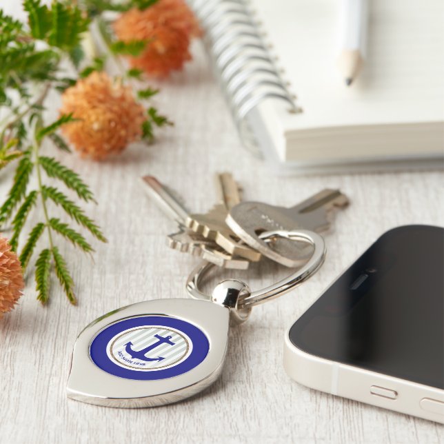 Personalized Nautical Navy Blue Keychain (Side)