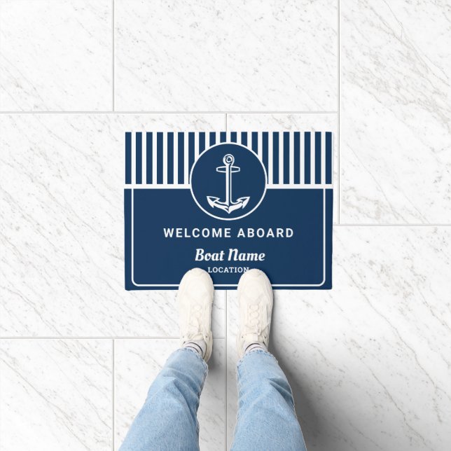 Personalized Nautical Navy Blue Welcome with Ancho Doormat (Indoor)