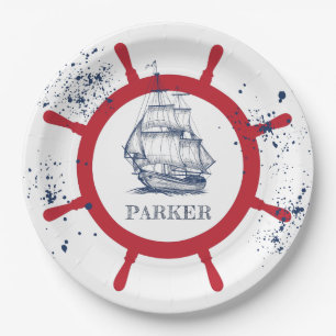 Personalized Nautical Party Sailboat Paper Plate