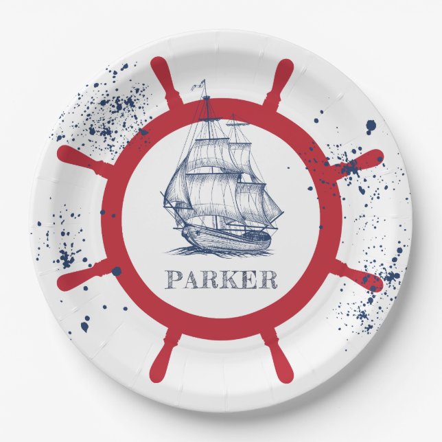 Personalized Nautical Party Sailboat Paper Plate (Front)