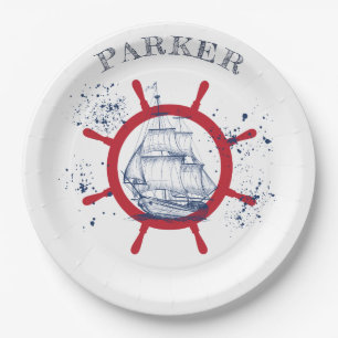 Personalized Nautical Party Sailboat Paper Plate
