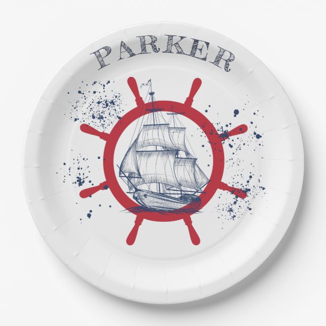 Personalized Nautical Party Sailboat Paper Plate (Front)