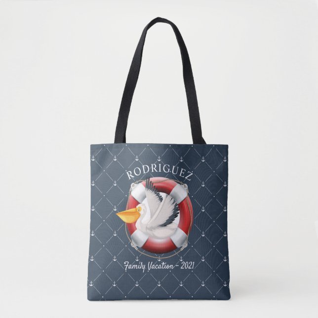 Personalized Nautical Pelican Family Vacation Tote Bag (Front)
