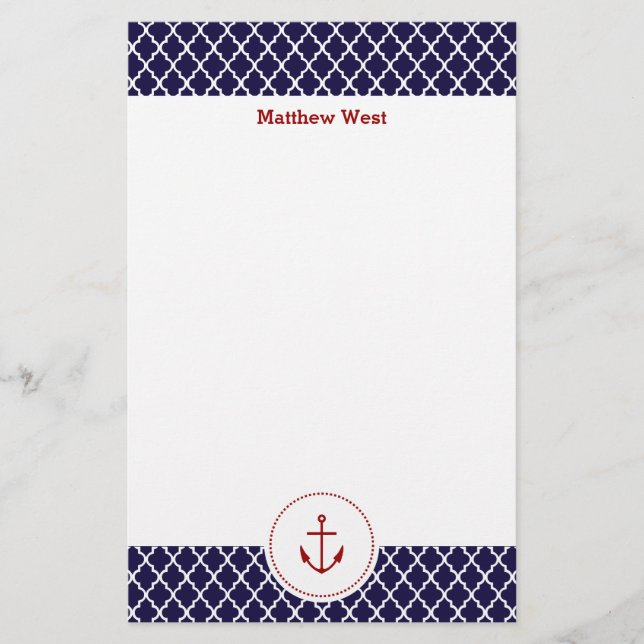 Personalized Nautical Quatrefoil Stationery (Front)