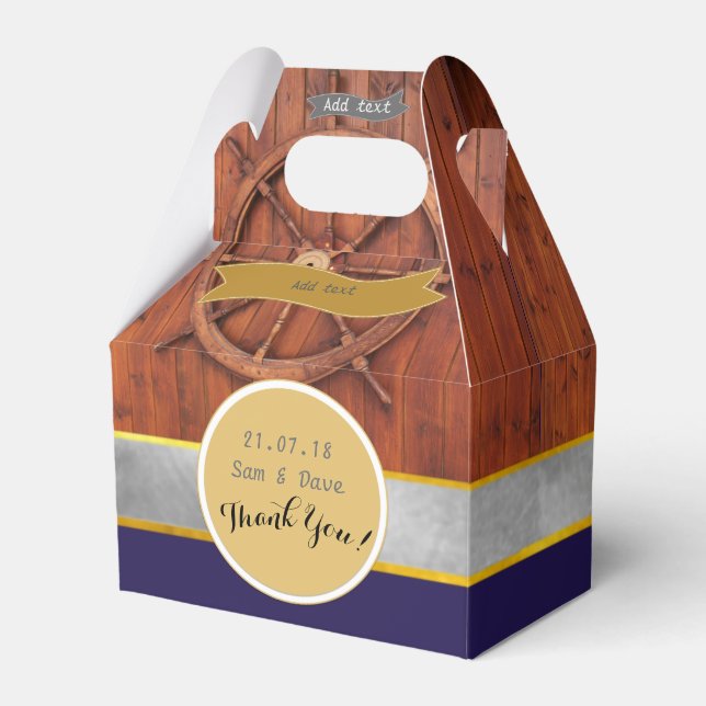 Personalized NAUTICAL rustic ships wheel Gable Favor Box (Front Side)