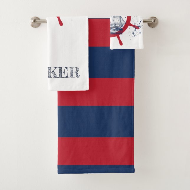 Personalized Nautical Sailboat Bath Towel Set (Insitu)