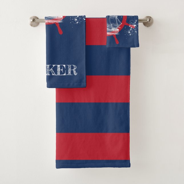 Personalized Nautical Sailboat Blue Bath Towel Set (Insitu)