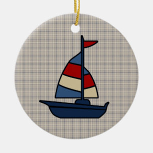 Personalized Nautical Sailboat Blue/Tan Boy's Ceramic Ornament