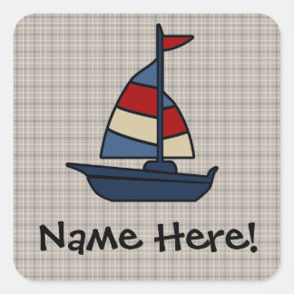 Personalized Nautical Sailboat Blue/Tan Boy's Square Sticker