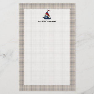 Personalized Nautical Sailboat Blue/Tan Boy's Stationery