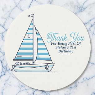 Personalized Nautical Sailboat Cabana Stripe  Classic Round Sticker
