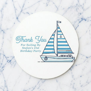 Personalized Nautical Sailboat Cabana Stripe  Classic Round Sticker