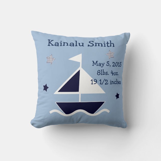 Personalized "Nautical/Sailboat" Keepsake Pillow (Front)