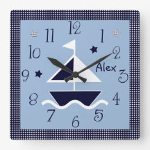 Personalized Nautical Sailboat & Stars Cute Clock