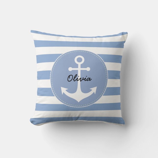 personalized nautical serenity blue and white throw pillow (Front)