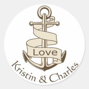 Personalized Nautical Ship Anchor Brown Love Classic Round Sticker