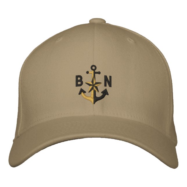 Personalized Nautical Star Black Anchor Monogram Embroidered Hat (Front)