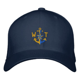 Personalized Nautical Star Golden Anchor Monogram Embroidered Hat