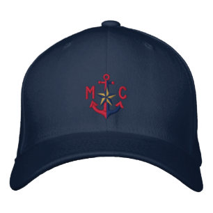 Personalized Nautical Star Red Anchor Monogram Embroidered Hat