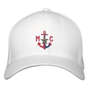 Personalized Nautical Star Red Anchor Monogram Embroidered Hat