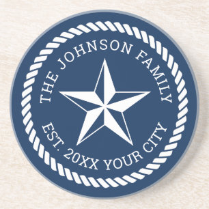 Personalized nautical star round sandstone coaster