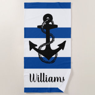 Personalized nautical w/stripes & ANCHOR   Beach Towel