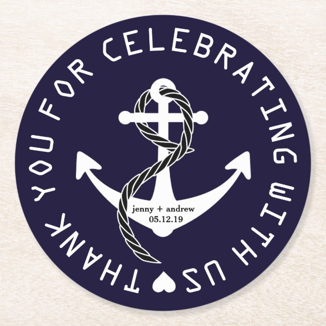 Personalized Nautical Wedding Favour Party Coaster (Front)