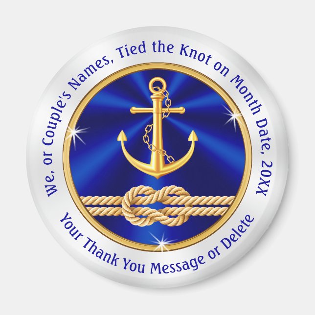 Personalized Nautical Wedding Favours, Tie the Kno Magnet (Front)