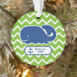 Personalized Nautical Whale Anchor Green Chevron Ornament<br><div class="desc">This nautical preppy blue whale Anchor design features your text or monogram and a green and white chevron background. A cute, bright, colourful and classic whale pattern that’s perfect for a nautical themed Christmas tree. Personalize with your initials, name, boat name, etc. by clicking on “customize” and typing in your...</div>