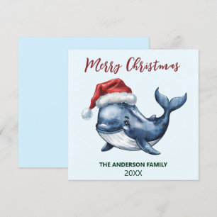Personalized Nautical Whale in Santa Hat Christmas Holiday Card