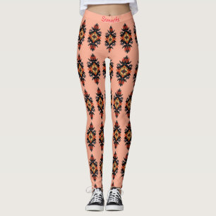 Personalized Navajo Pattern on Coral Pink Leggings