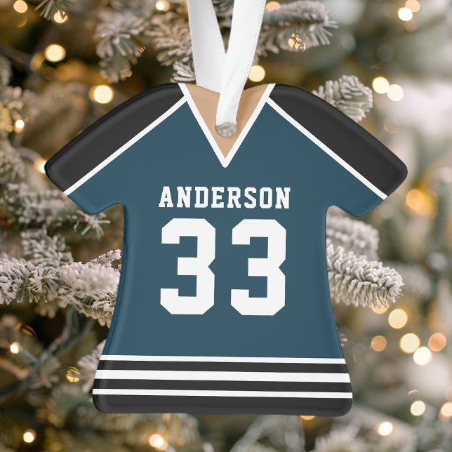  Personalized Navy and Black Hockey Jersey Ornament (Creator Uploaded)