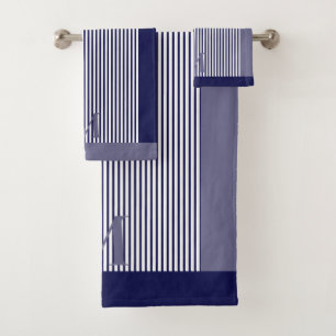 Personalized Navy And Blue Grey Nautical Aesthetic Bath Towel Set