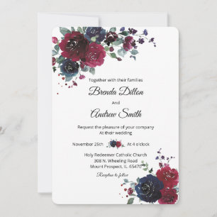 Personalized  Navy and Burgundy Wedding Invitation