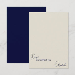 Personalized Navy and Cream Blank Bridal Shower  Thank You Card