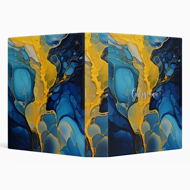 Personalized Navy and Gold Alcohol Ink Fluid Art Binder (Background)