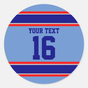 Personalized Navy and Light Blue Sports Stripes Classic Round Sticker