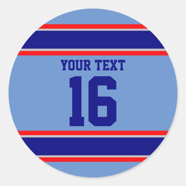 Personalized Navy and Light Blue Sports Stripes Classic Round Sticker (Front)