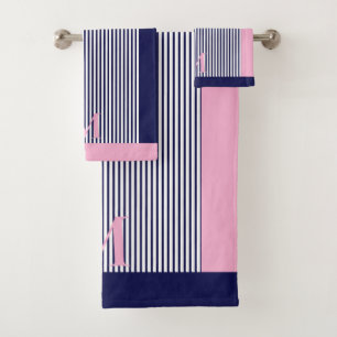Personalized Navy And Light Pink Nautical Aesthet Bath Towel Set