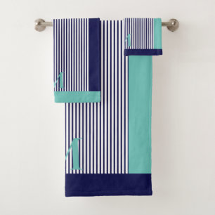 Personalized Navy And Light Teal Aesthetic  Bath Towel Set