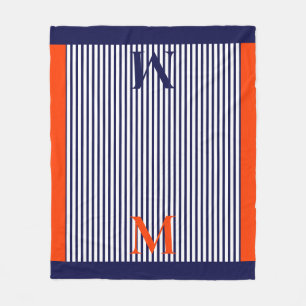 Personalized Navy And Orange Nautical Aesthetic Fleece Blanket
