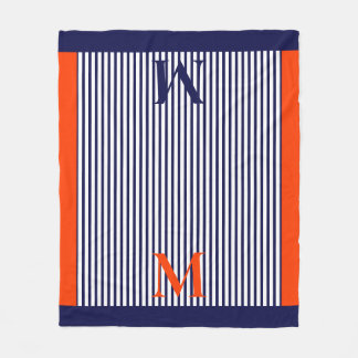Personalized Navy And Orange Nautical Aesthetic Fleece Blanket