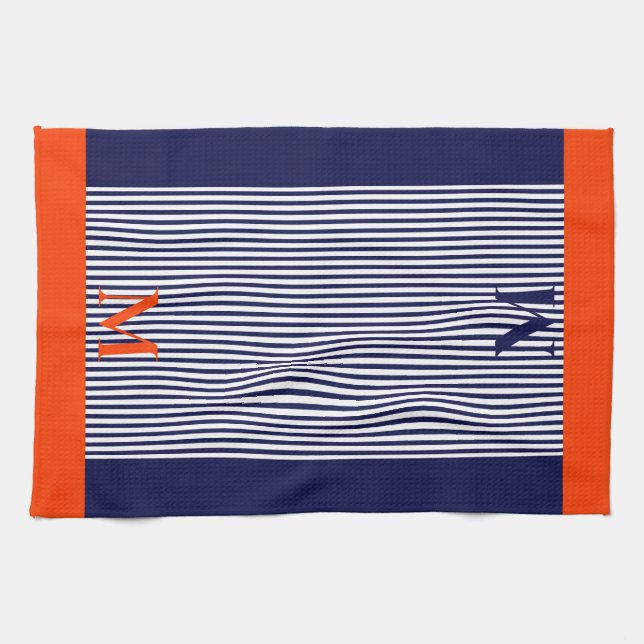 Personalized Navy And Orange Nautical  Aesthetic  Kitchen Towel (Horizontal)