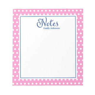 Personalized Navy and Pink  Polka Dot Notepad