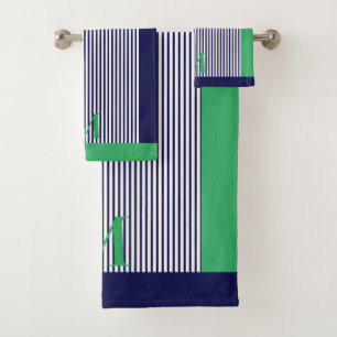 Personalized Navy And Sea Green  Aesthetic  Bath Towel Set