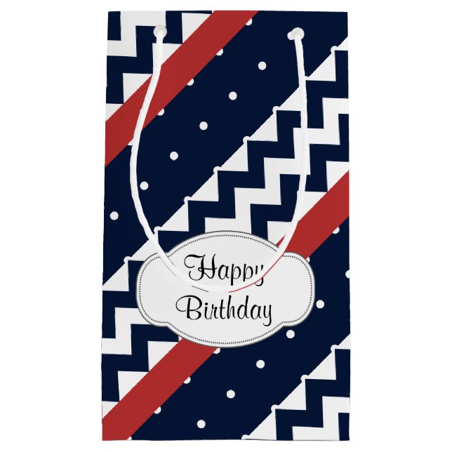 Personalized Navy and white Chevron ZigZag Small Gift Bag (Front)