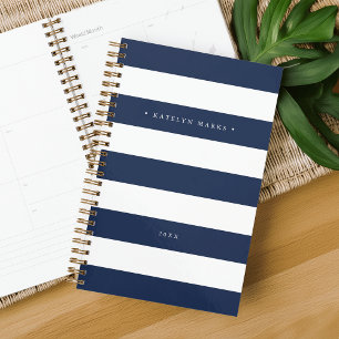 Personalized Navy and White Stripe Planner