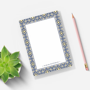 Personalized Navy and Yellow Mediterranean Pattern Post-it Notes